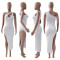 Fashion solid diagonal shoulder slit dress