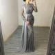 Fashion sexy slim perspective evening dress