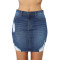 Fashion denim skirt with holes and buttocks