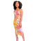 Pink and yellow print long casual dress