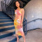Pink and yellow print long casual dress