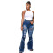 Fashion stretch jeans with hole stitching