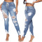 Fashion pierced slim Stretch Jeans