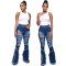 Fashion stretch jeans with hole stitching