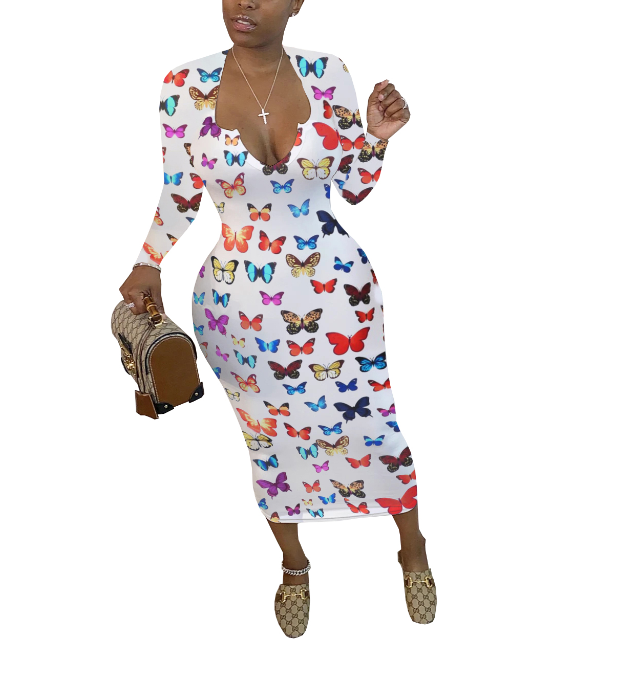 butterfly print gown