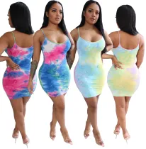 Fashion print suspender dress