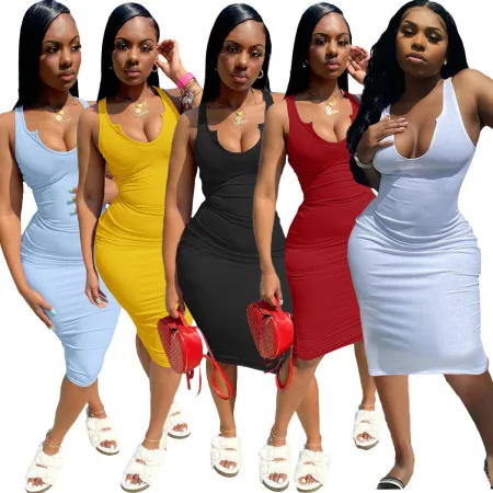 Suspender vest deep U-neck sexy dress