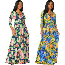 Fashion print V-neck dress