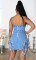 Fashionable open back denim skirt with strap