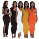 Solid color sleeveless V-neck split zipper dress