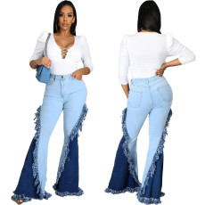 Fashion splicing jeans flared pants
