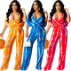 Two piece loose V-neck wide leg pants