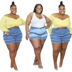 Fashion color matching denim shorts