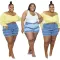 Fashion color matching denim shorts