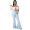 Fashion denim flared pants with holes