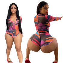 Printed long sleeve sunscreen swimsuit