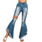 Fashion stitched jeans flared pants with holes