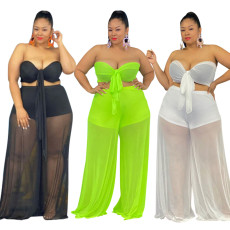 Two piece sexy chest wrap top and wide leg pants