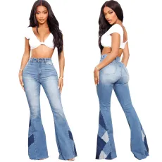 Fashion stitching jeans stretch flared pants