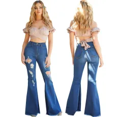 Fashion stitching jeans stretch flared pants