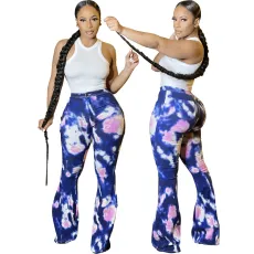 Fashion tie dyed jeans stretch slim flared pants