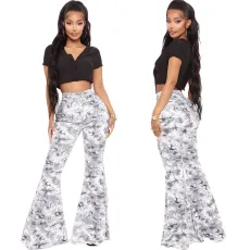Fashion snake denim stretch slim flared pants