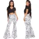Fashion snake denim stretch slim flared pants