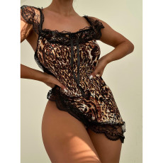Sexy lace stitching leopard uniform sexy underwear