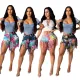 Fashionable denim shorts with tassel edge tie dyeing
