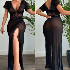 Sexy open back dress with sexy lingerie