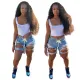 Denim shorts with perforated rubber band waist