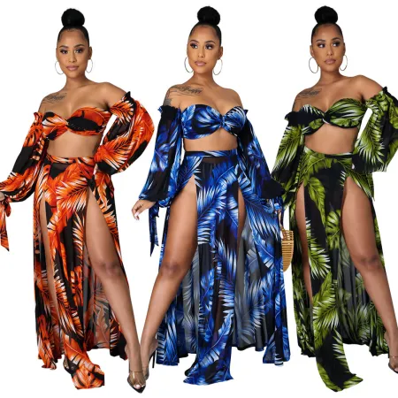 LONG SLEEVE BRA swimsuit with 3-piece skirt