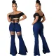 Fashion strapping jeans stretch slim flared pants