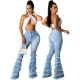 Fashion wash hole stitching stretch flared pants
