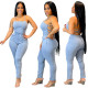 Fashion slim open back bandage denim Jumpsuit