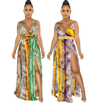 Sexy fashion digital print V-neck dress
