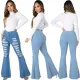 Fashion hole washed jeans stretch flared pants