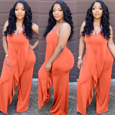 Solid Jumpsuit with ruffle neck and tether