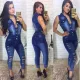Fashion slim hole denim Jumpsuit