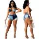 Fashion stitching stretch denim shorts (single pants)