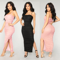 Fashion sexy pleated suspender dress