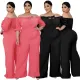Solid shoulder strap wide leg Jumpsuit