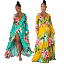 Sexy fashion digital print V-neck dress