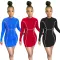 Solid zip Long Sleeve Dress