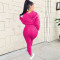 Hooded sports leisure long sleeve solid color suit