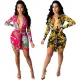 Sexy fashion digital print V-neck dress