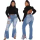 Fashion tassel hole elastic flared pants