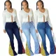 Fashion stitched denim elastic flared pants