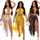 Fashion woven tassel beach skirt two piece set