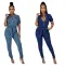 Short sleeve lace up casual denim Jumpsuit